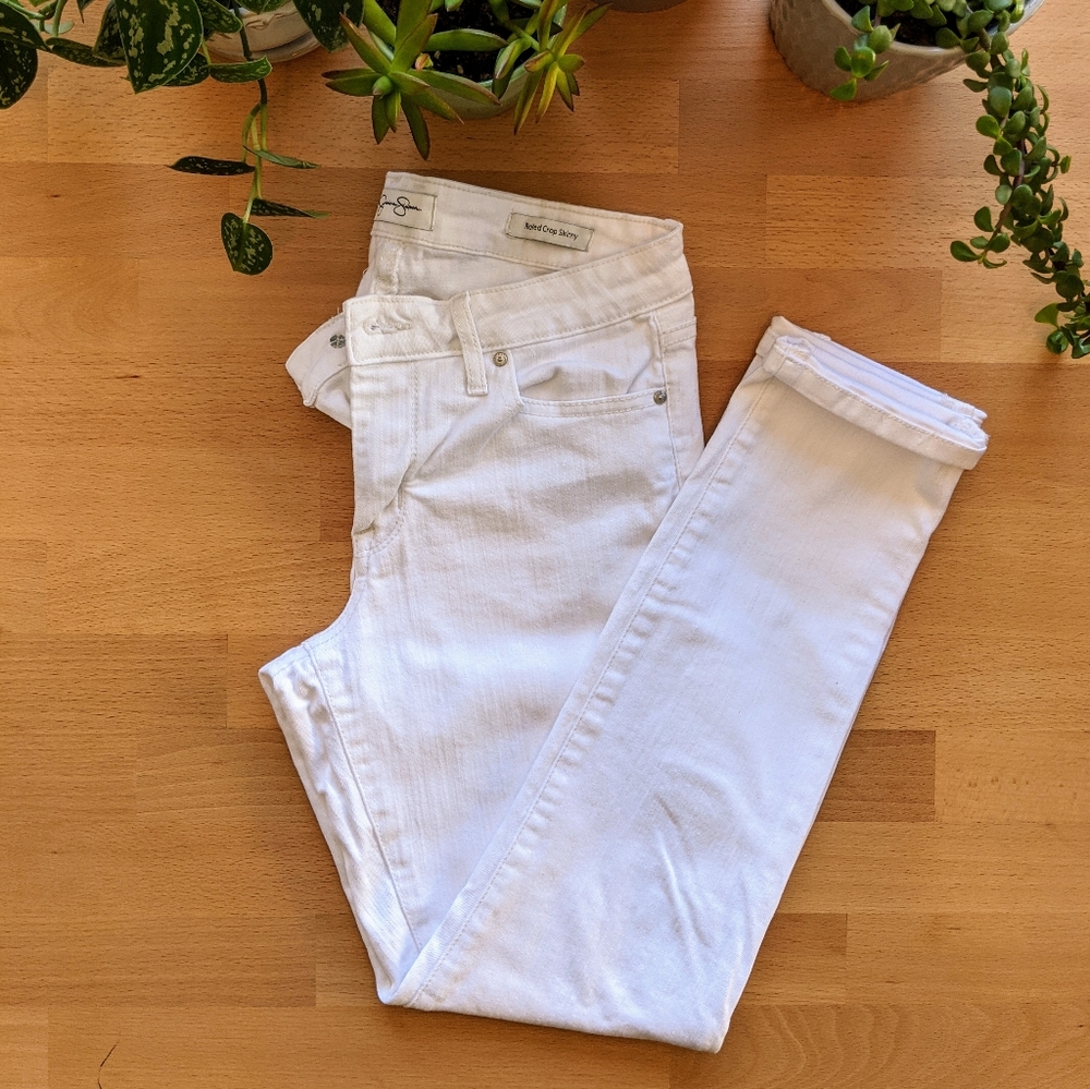 Jessica Simpson white rolled crop skinny jean